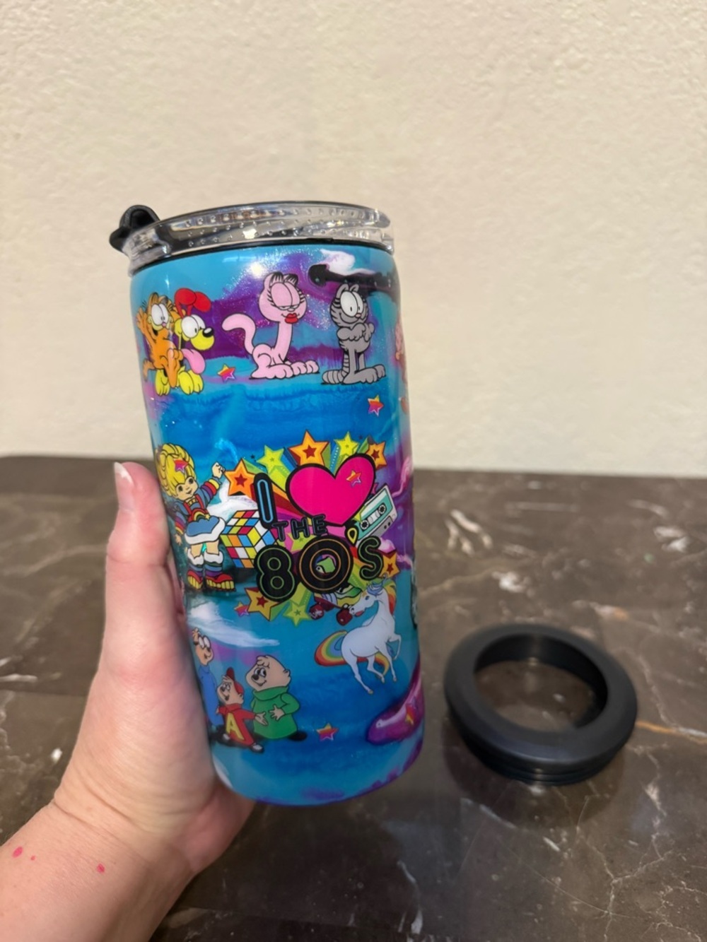I Heart the 80s Retro Throwback Cartoon 4in1 Can Cooler Convertible Tumbler Cup